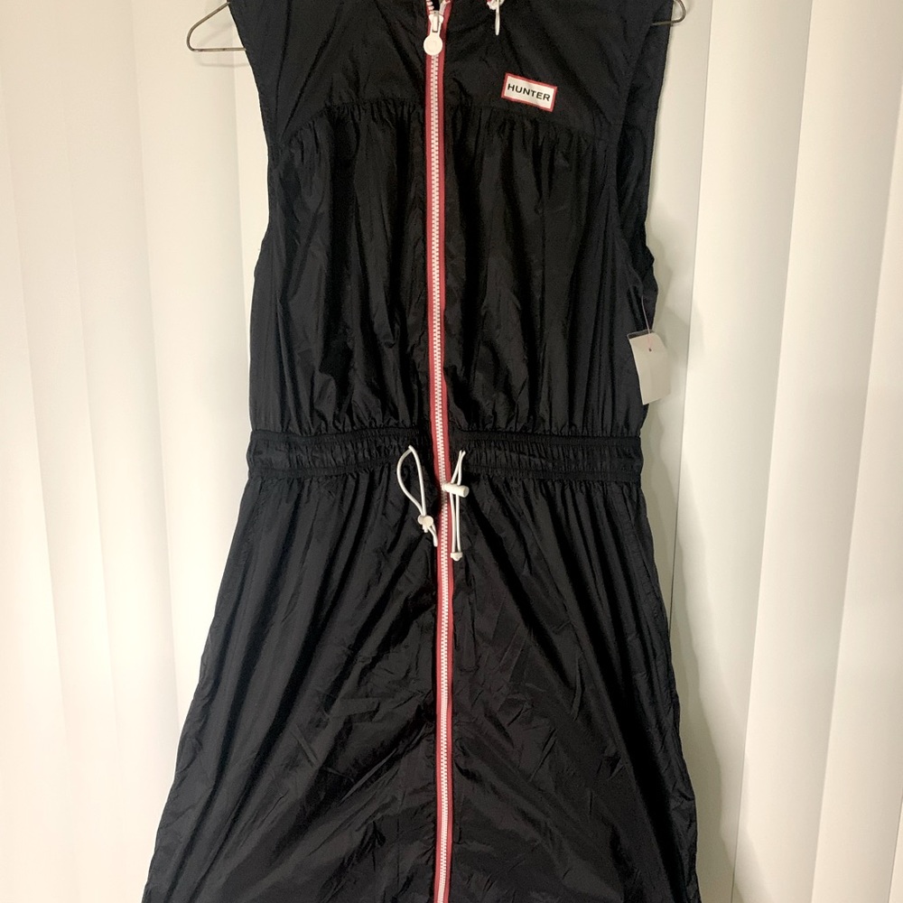 Hunter windbreaker dress with hood.